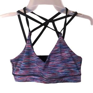Freedom Performance Blue Pink Heather Strappy V-neck Sports Bra Size Medium